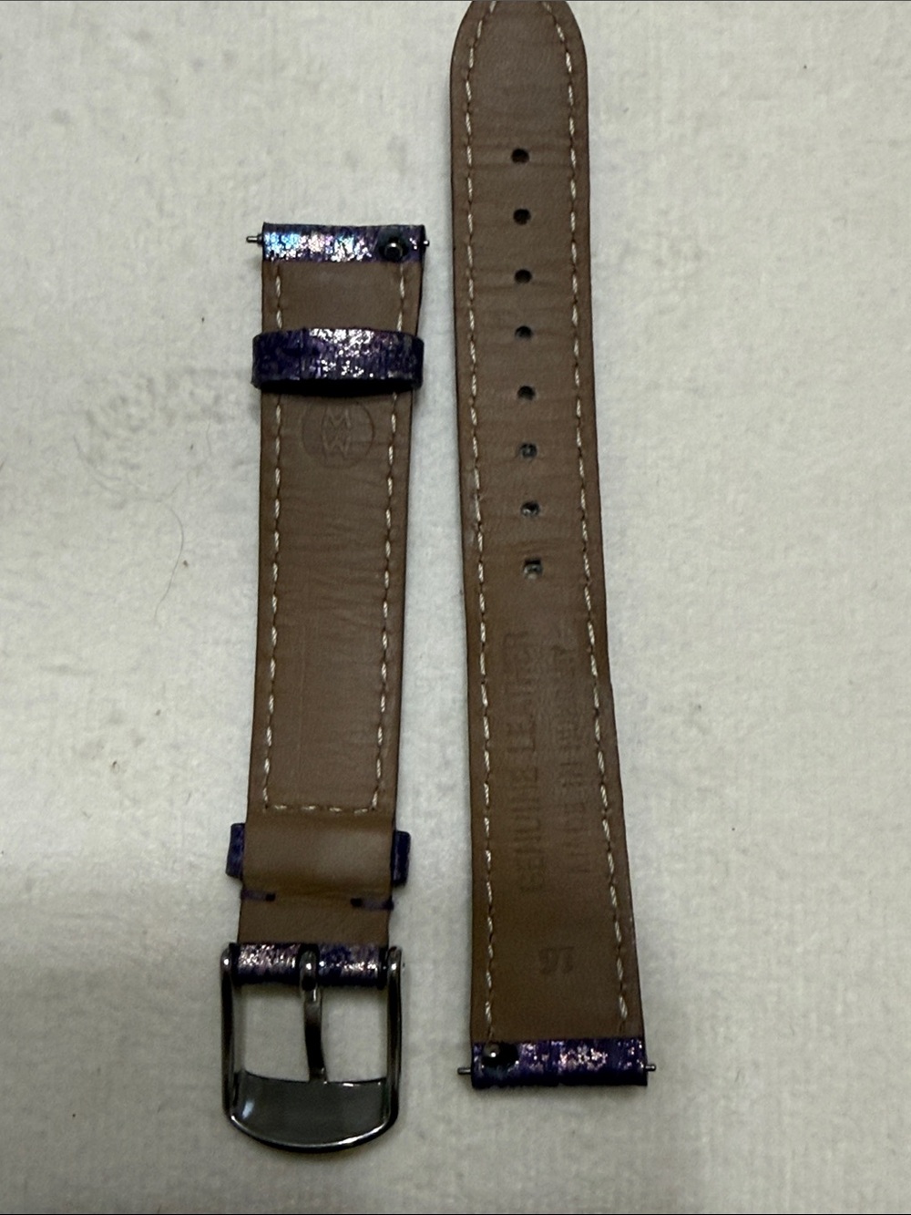 16mm Michele Iridescent Purple Glitter Leather Watch Strap - Picture 3 of 4
